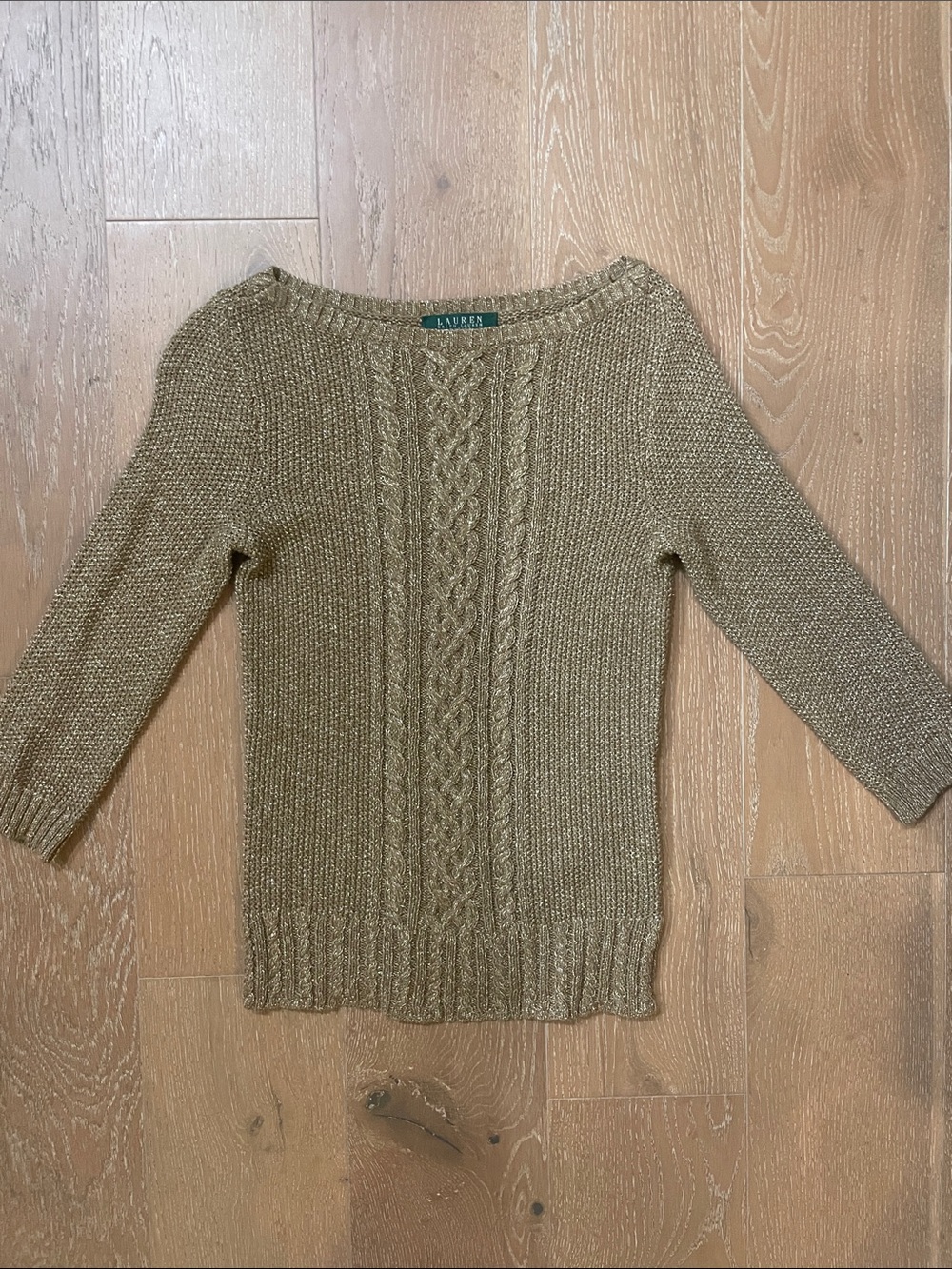 Ralph Lauren Golden Cable-Front Scoop Neck Sweater